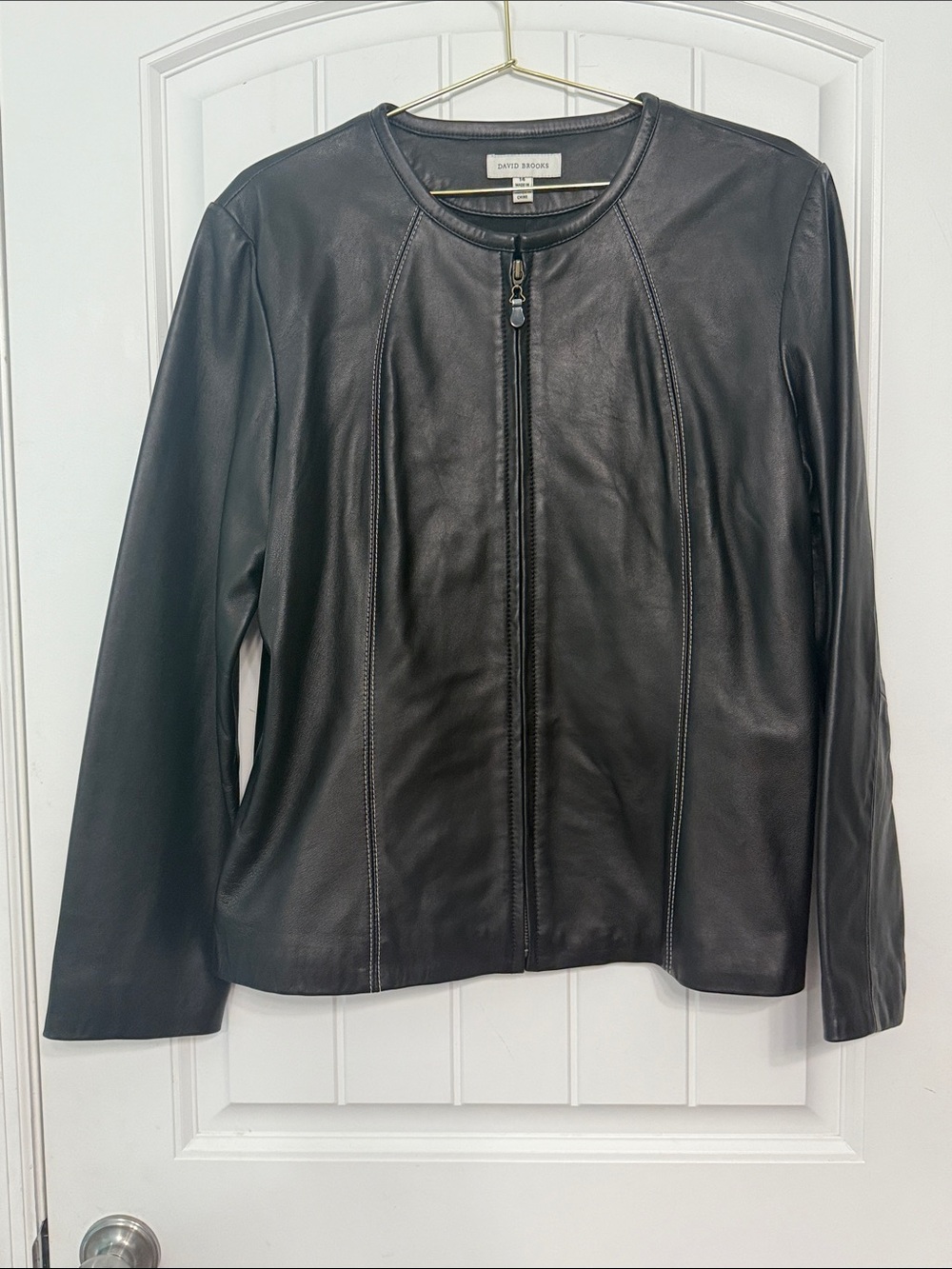 David Brooks size 14 Goat Leather Minimalist Black Leather Zip Jacket